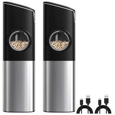Rechargeable Automatic Salt and Pepper Grinder Set with Safety Switch, Electric Gravity Pepper Grinder Mill 2 Packs