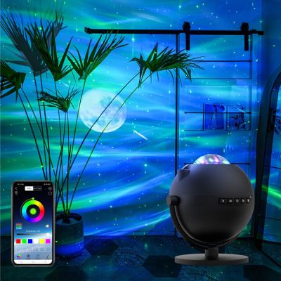 Tuya APP LED Star Ocean Wave Projector Night Light Galaxy Starry Sky Moon Projector Night Lamp Bluetooth For Bedroom Child Gift