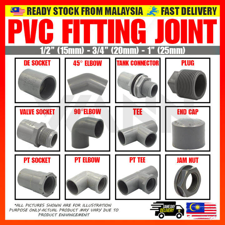 PVC Fitting PVC Joint PVC Pipe Connector Penyambung Paip PVC 管接头 Grey Pipe 1/2 Inch 3/4 Inch 1