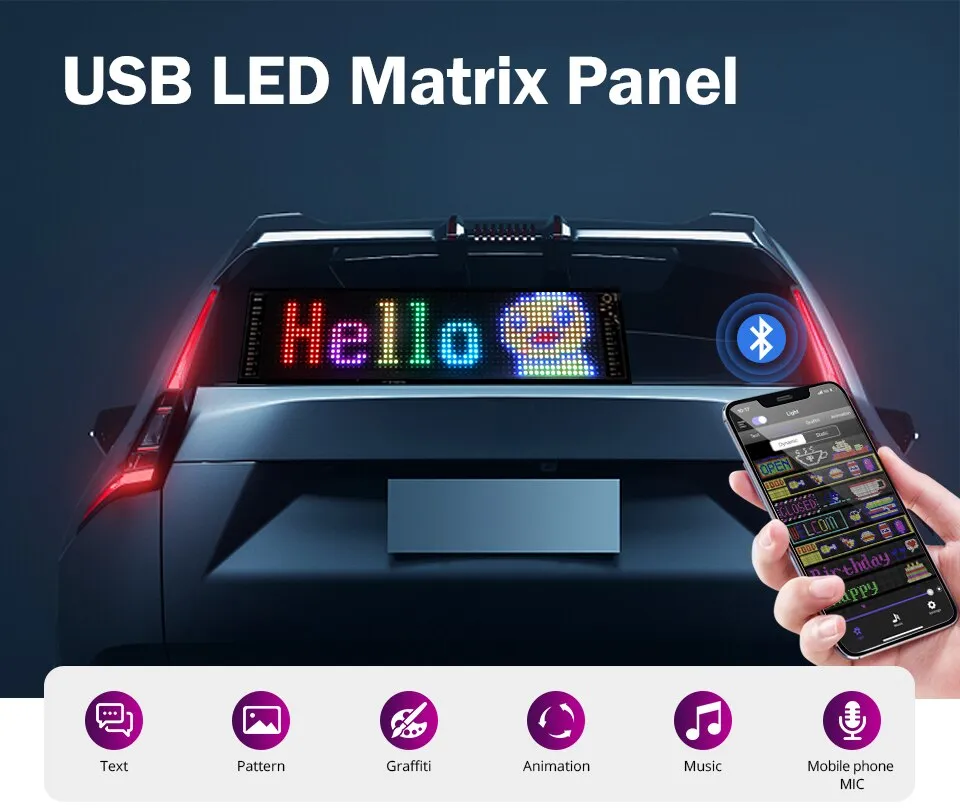 Custom Scrolling Advertising Lamp LED Sign Bluetooth App Control Logo Light  Text Pattern Animation Programmable Display Car | Lazada