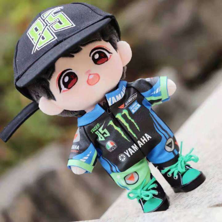 original-20cm-cotton-doll-cute-plush-toy-stuffed-doll-cosplay-wang-yibo-racing-suit-doll-clothes-hat-shoes