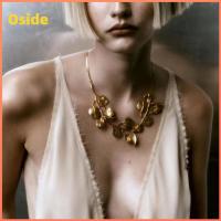 OSIDE วินเทจ จี้คอสร้อยคอ ปรับได้ปรับได้ ใบที่พูดเกินจริง ต่างหูแบบห่วง Collares collares โซ่ห่วงโซ่ สร้อยคอสีทอง สำหรับผู้หญิง