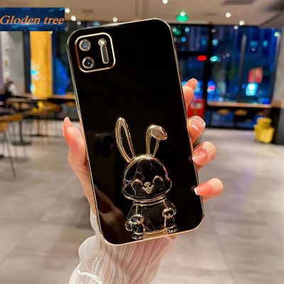 Andyh New Design For OPPO Realme C11 Realme C15 Case Luxury 3D Stereo Stand Bracket Smile Rabbit Electroplating Smooth Phone Case Fashion Cute Soft Case