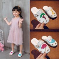 ✎✆™ BOBORA Childrens Slippers Summer Cartoon Animal Toe Cap Girls Anti-Slip Soft Sole Medium Big Children Sandals Soft-Soled Shoes Small Indoor B