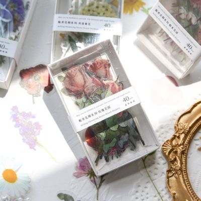 4 Styles 40Pcs/Box Aesthetic Botanical Stickers Boxed Romantic Rose Hand Account Material DIY Decorative Stationery Stickers