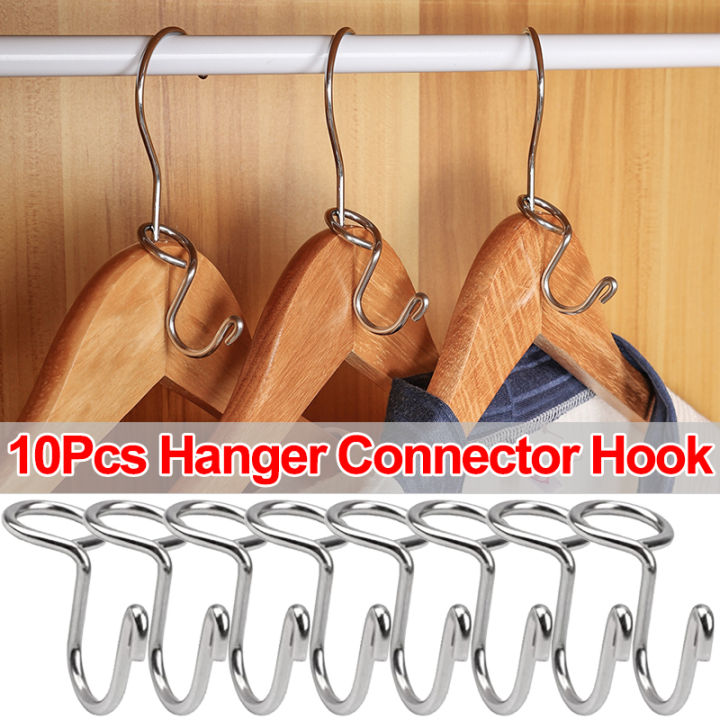 10 PCS Clothes Hanger Connector Hooks Shaped Space Saving Hanger