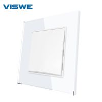 VISWE 1gang 2way dual control Light switch 110-250V White Glass EU Standard with mounting iron claw for Round Box Button Switch