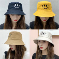 Redwokea หมวกฮิปฮอปหมวกสำหรับผู้ชายและครีมกันแดดสตรี,หมวกปักสองด้าน Topi Bucket หน้ายิ้ม1ชิ้น