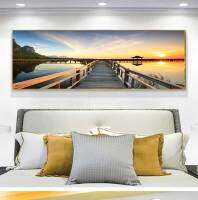 Sunsets Bridge Wooden Lake Landscape โปสเตอร์และภาพพิมพ์-Scandinavian Wall Art รูปภาพสำหรับห้องนั่งเล่น-ภาพวาดผ้าใบที่สวยงามสำหรับตกแต่งบ้าน