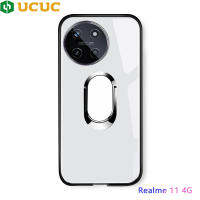 เคส UCUC สำหรับ Realme 11 4G เคสตั้งที่วางแหวนแม่เหล็กแข็งแกร่งหรูหราเคสมือถือ Realme11 360 Roble เคสกระจกเทมเปอร์ปลอกหุ้ม