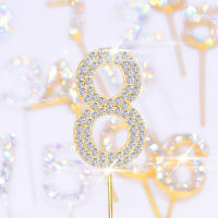 1Pc Glitter Alloy Rhinestone จำนวนเค้ก Toppers Baby Shower วันเกิดตกแต่งงานแต่งงาน Gold Silver Digital Cakes Dessert Decor-rangse22