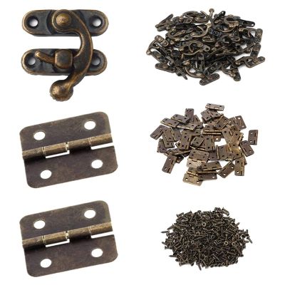 Small Box Hinges Bronze Antique Right Latch Hook Hasp with Hinges and Screws for Wood Jewelry Box Gift Catch Lock Hook