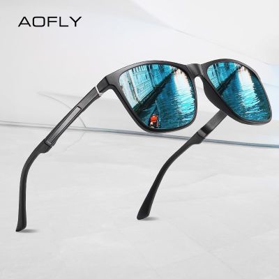 AOFLY แว่นกันแดดผู้ชายโพลาไรซ์แบรนด์ AOFLY อลูมิเนียมแมกนีเซียมวิหารป้องกันแสงสะท้อนเลนส์กระจกขับรถแว่นตากันแดดสี่เหลี่ยม UV400ผู้ชาย