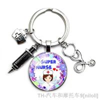 hot【DT】❡  Latest Stethoscope Syringe Picture Keychain 25mm Round Convex Glass Pendant Men and Fashion