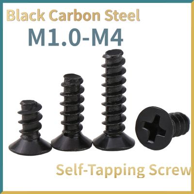 50- 500pcst baja karbon hitam sekrup Mini kepala Countersunk tersembunyi silang sekrup Self-tapping M1 M1.2 M2 M2.3 M2.6 M3 M4