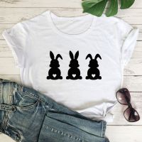Three Bunnies Easter T-shirt Women Cute Happy Easter Day Gift Women Tshirt Funny 90s Short Sleeve Graphic Holiday Top Tee Shirt Femme  J6BT