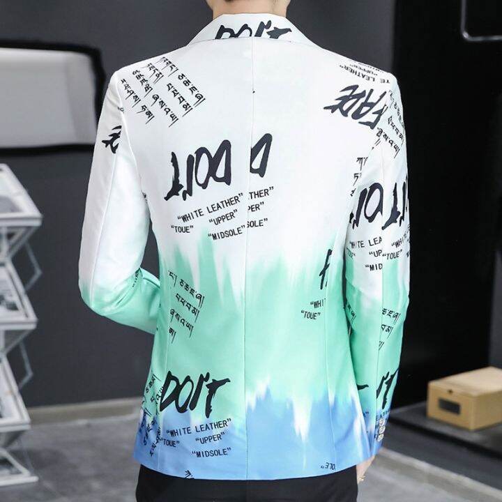 แฟชั่น2023-เบลเซอร์ผู้ชายเสื้อแจ็กเก็ตพิมพ์ลายแฟชั่นใหม่สำหรับฤดูใบไม้ผลิ2022สำหรับผู้ชายทางการชุดทักซิโด้สำหรับงานราตรีสังคมไล่ระดับสี