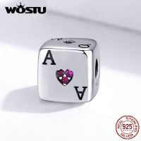 WOSTU Magic Dice &amp; Poker Cards Charms 925 เงินสเตอร์ลิงลูกปัดสแควร์ Fit สร้อยข้อมือจี้เครื่องประดับของขวัญ ZBSCC1440