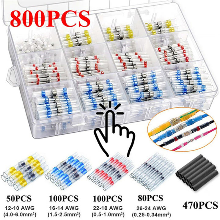 uni-xs-800pcs-solder-seal-wire-connectors-kit-heat-shrink-butt-electrical-wire-terminal