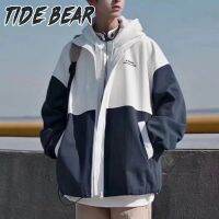 TIDE BEAR เสื้อนอกเสื้อหลวมและใส่สบายโอเวอร์ไซส์ผู้ชายเสื้อแจ็คเก็ตพายุแจ็คเก็ตงานผ้าปะอินเทรนด์