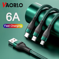 VAORLO สายชาร์จ USB 100W 3 IN 1,สายชาร์จเร็ว Type C สายชาร์จไลท์นิ่งไมโคร USB 1.2ม. สายชาร์จ TPE 6A สำหรับ Huawei Samsung OPPO