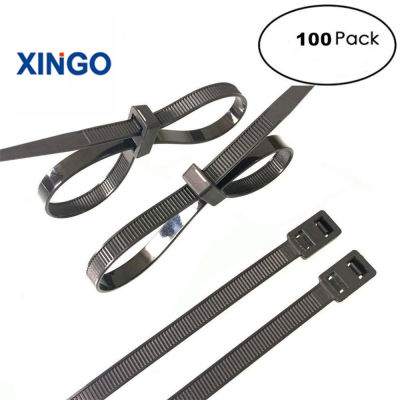 Xingo 8in Heavy Duty Zip TIES ที่ไม่ซ้ำกัน Double Self-Lock สีดำสายผูกไนลอนยึด LOOP สายไฟ UV 100 แพ็ค-Yrrey