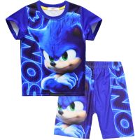 ❖ↂ☃ ใหม่ ชุดเสื้อยืดแขนสั้น กางเกงขาสั้น ลาย Sonic the Hedgehog แฟชั่นฤดูร้อน สําหรับเด็กผู้ชาย 2022 2 ชิ้น