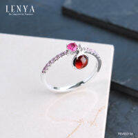 Lenya Jewelry แหวนแห่งความรัก ประดับพลอยทับทิม โกเมน และพิงค์แซฟไฟร์ ออกแบบเก๋ไก๋คล้ายกุญแจคล้องใจ ให้ความรักมั่นคง ตัวเรือนเงินแท้ ชุบทองคำขาว