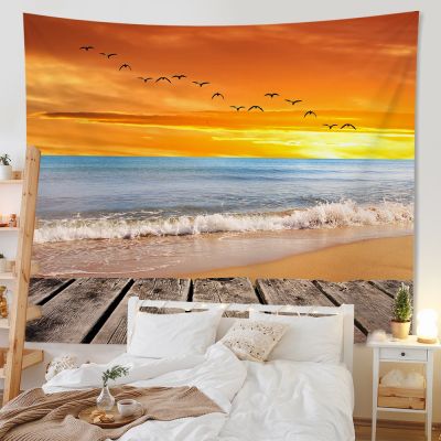 tapestry decor wall Sunset seaside scenery home living room background cloth