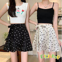 Cici(2330)Heartie skirts กระโปรงสั้นลายหัวใจ ดีเทลผูกเอวคิ้วท์ๆ ผ้าพริ้วบางสบายน่ารักสไตล์เกาหลี