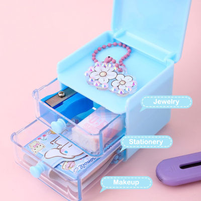 Bali การ์ตูนน่ารัก Sanrio Hello Kitty Cinnamoroll กล่องเก็บของเมโลดี้ Kuromi พร้อมลิ้นชักขนาดเล็กกล่องใส่เครื่องประดับกล่องเก็บของบนโต๊ะ