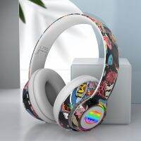 Graffiti Headphones Bluetooth 5.1 DJ Headset Wireless Gamer  with Mic RGB LED Light For Kids PC Gamer Earphone Support TF Card Over The Ear Headphones