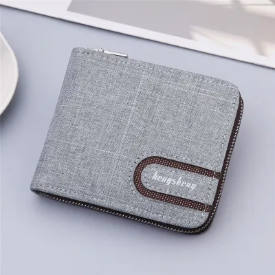 Mens Wallet Short Zipper Canvas Large Capacity Bifold Male Letter Coin Purses Id Credit Card Holder Multifunction Organizer