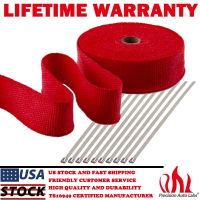 2" x 50FT Exhaust Header Fiberglass Heat Wrap Tape w/ 10 Steel Ties Kit - Red Adhesives Tape