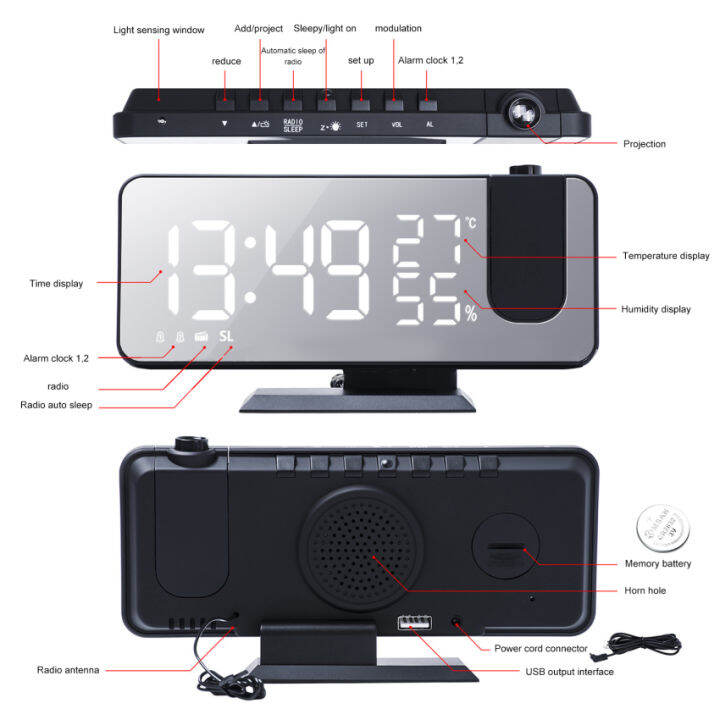 projection-alarm-clock-radio-digital-alarm-clocks-for-bedrooms-with-usb-charger-180-projector-battery-backup-dual-alarms-snooze-mirror-dimmable-large-led-display-clock-for-kids-teens-adults-x78