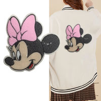 เหล็กบนMinnie Mouseแพทช์สำหรับเสื้อผ้าDot BowสีชมพูSequinedผ้าSequins Tเสื้อผู้หญิงAppliquesเสื้อผ้าสติกเกอร์-rtertewwewew