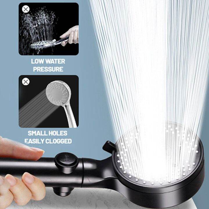 black-adjustable-shower-head-high-pressure-rainfall-water-saving-skin-spa-6-modes-shower-hose-holder-set-faucet-for-hard-water-showerheads