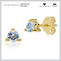 Gemondo ต่างหูเม็ดเดี่ยวทองคำ 9K ประดับสกาย บลูโทแพซ (Sky Blue Topaz) ฝัง 3 หนามเตย ทรงสตัด : ต่างหูติดหู ต่างหูพลอยแท้