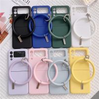 INS Cute Round Ring Phone Case for Samsung Galaxy Z Flip 4 5G Z3 Candy Color Silicone Bracelet Shockproof Cover Samsung Z Flip3