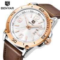 Benyar แฟชั่น Mens นาฬิกาแบรนด์ luuxury นาฬิกาควอตซ์ชาย Casual หนังกันน้ำกีฬา Chronograph relogio mascull ioninon