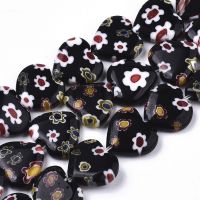 1 Strand Handmade Millefiori Lampwork Beads Strands Heart Black 11~12x12x4~5mm Hole: 1mm about 32~33pcs/strand