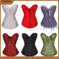 CUCU ผู้หญิง ชุดแฟนซี Waist Training Cincher Satin Brocade Stays Corset Waist Shaper Overbust Boned Corset Bustier Top