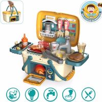 Kids  Kitchen Toys Portable Picnic Kitchen Basket Toys with Music and Lights Play Food Cooking Pretend Girls Play with Toys