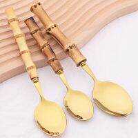 16Pcs Gold 304 Stainless Steel Dinnerware Set Wood Bamboo Handle Cutlery Set Knife Fork Coffee Spoon Tableware Western Flatware