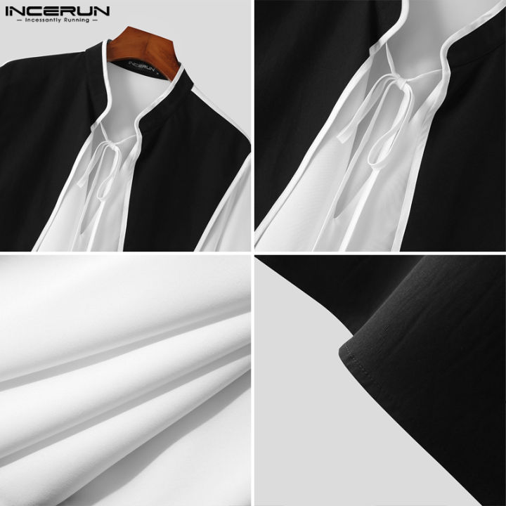 incerun-เสื้อเบลาส์ลูกไม้ขึ้นคอวีแขนยาววินเทจสำหรับผู้ชายเสื้อสวมหัวสำหรับปาร์ตี้ฮิปฮอป-ชุดลำลอง-3