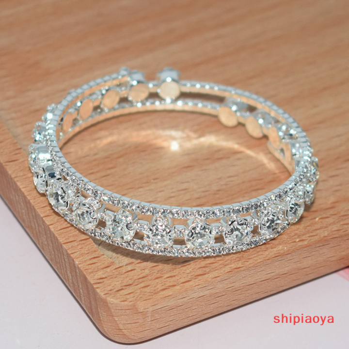 shipiaoya-สร้อยข้อมือคริสตัลแฟชั่นสำหรับผู้หญิงกำไลข้อมือเครื่องประดับข้อมือหลายชั้นกำไลพลอยเทียมเจ้าสาว