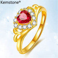 Kemstoneหัวใจสีแดงสีขาวคริสตัลชุบทองอินเทรนด์หญิงปรับข้อมือแหวนเครื่องประดับของขวัญสำหรับผู้หญิง