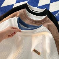 ? 2023 New Fashion version Fake two-piece waffle sweatshirt mens trendy ins spring and autumn hooded round neck inner layered shirt oversize jacket