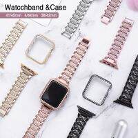 สายโลหะเพชรเคสสำหรับ Apple Watch 7 SE 6 5 4สายไรน์สโตน41มม. 45มม. 40มม. 44มม. 38มม. 42มม. สร้อยข้อมือนาฬิกาผู้หญิงสแตนเลส