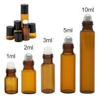 5Pcs/Pack 1ml 2ml 3ml 5ml 10ml Amber Thin Glass Roll on Bottle Sample Test Essential Oil Vials with Roller Metal /Glass Ball